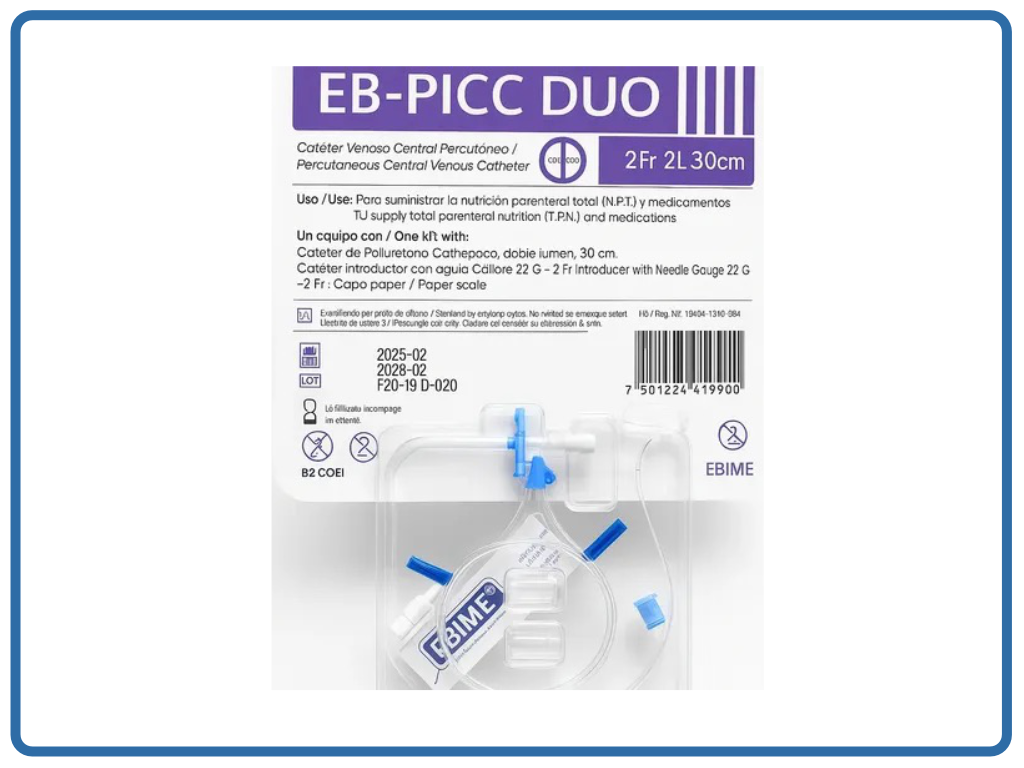 Catéter percutáneo EB-PICC DUO Ebime, 2 Fr, 2 vías